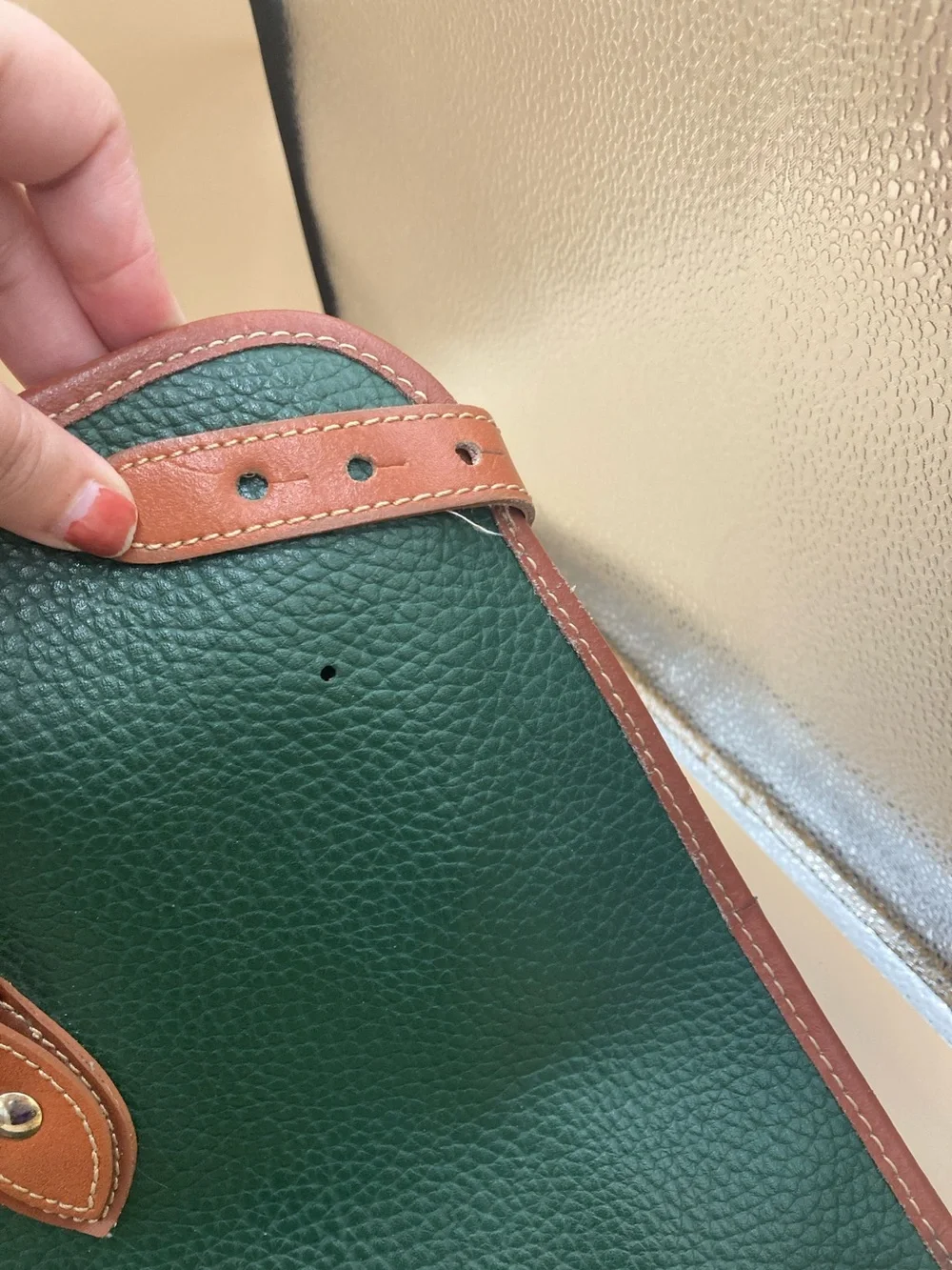 Dooney & Bourke Forest Green Pebbled Leather Tote with Brown Trim Vintage